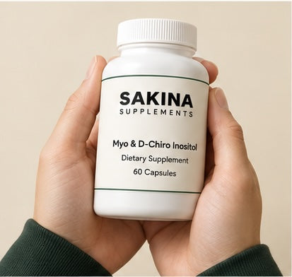 Two hands holding the Sakina Supplements bottle